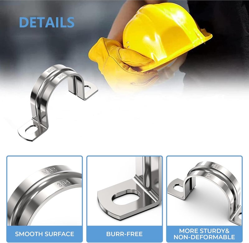 PEROMI 10Pcs 5/8 Inch (16mm) Heavy Duty U-Tube Strap Clamp- 2 Hole,Stainless Steel-304 U Bracket Pipe Strap Clamp Hanger Tube Tension Clips ID 5/8 Inch-new - Image 4